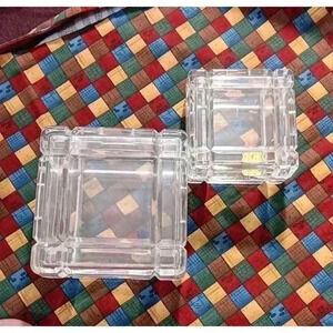 2- Libbey Square Clear Crystal Jewelry Trinket Boxs Large 24% Lead Crystal Italy